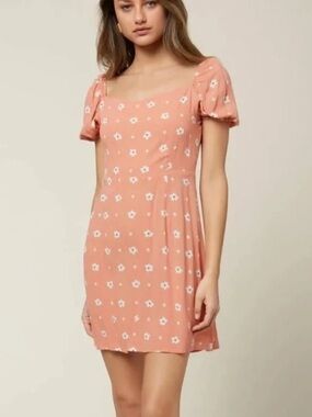 O'Neill Peach Mandia Floral Square Neck Mini Dress